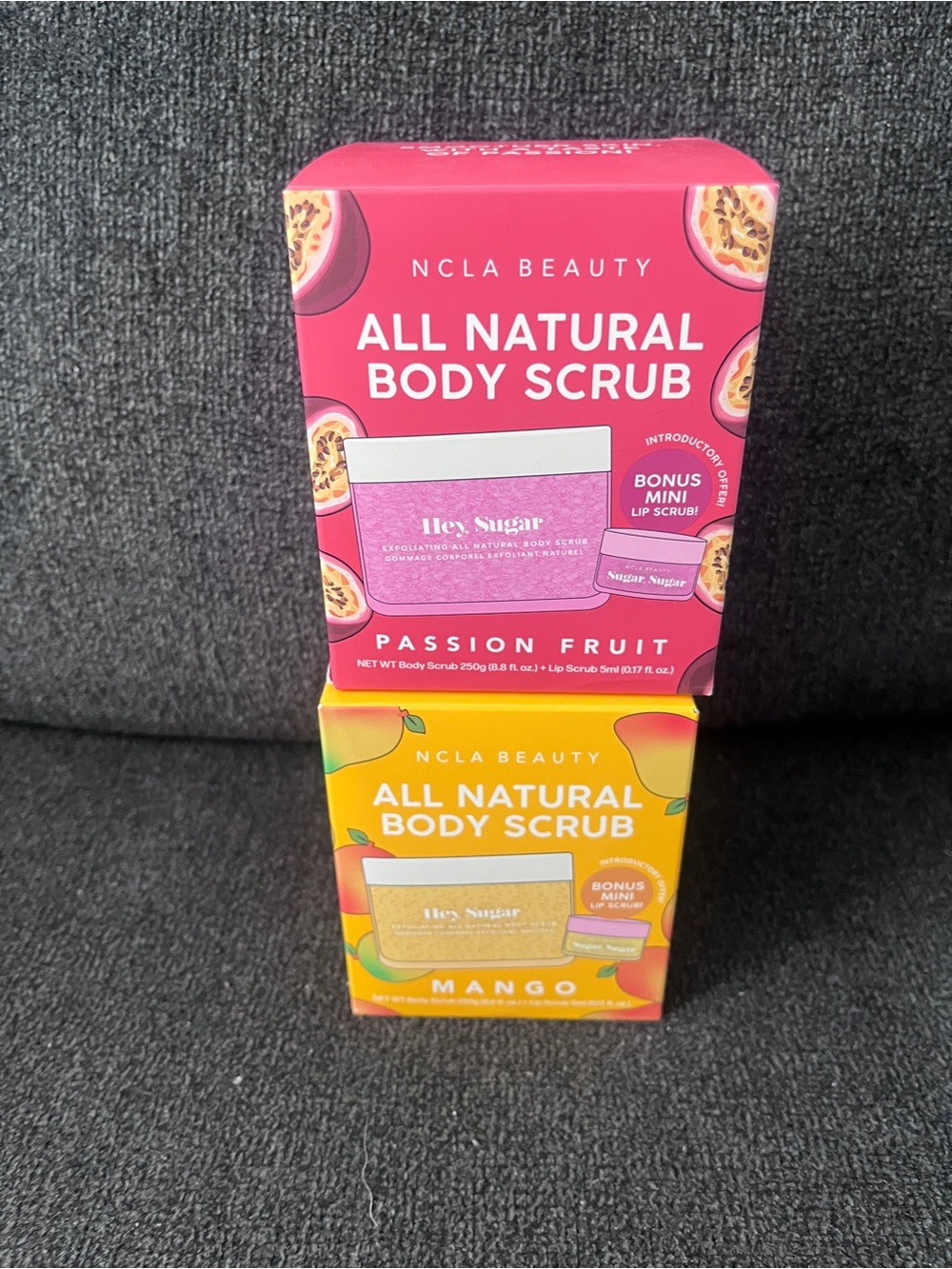 2 All Natural Body Scrubs - Passion Fruit AND Mango WITH lip scrubs
